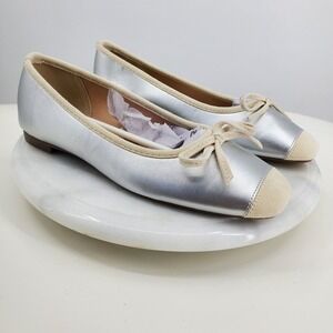 C Paravano Cap Toe Silver Metallic Luxury Classic Ballet Flat Shoes Size 37